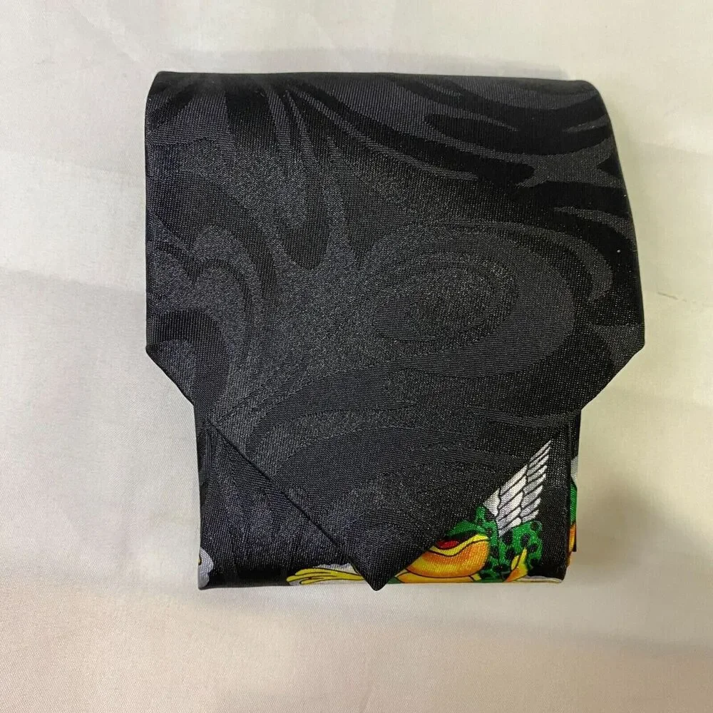 #6640 Fratello Black with Frogs Mens Necktie, Tie